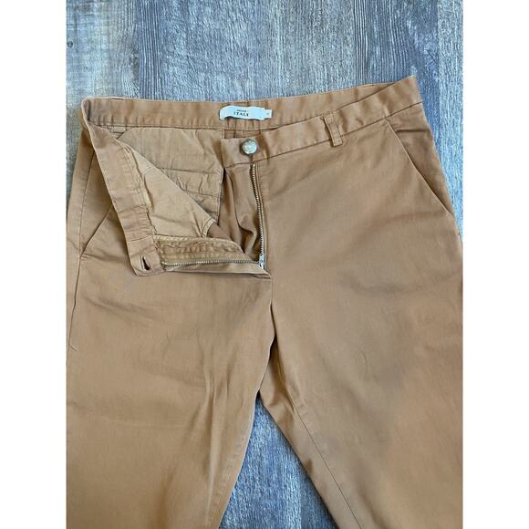 0039 ITALY Womens Pants Size Small Stretch Tan Brown Cropped Capri Quiet Luxury - Picture 4 of 14